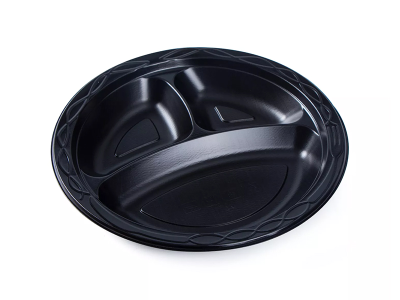 Reusable Round PP Plastic Plates 23cm / 9 Inch Black Food Grade Tableware (500pcs)