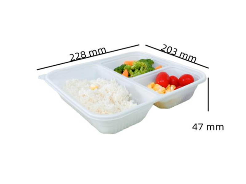 Sustainable Compostable CPLA Three Compartment Takeout Biodegradable Food Container