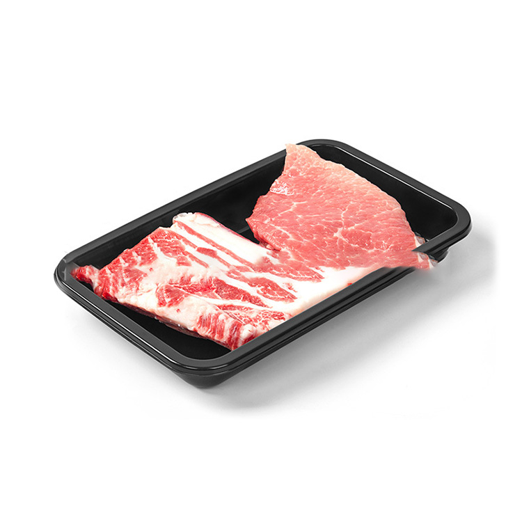 HSQY Black Rectangular PP Map Sea Food Trays Packaging Sealable Thermoforming Tray for Meat